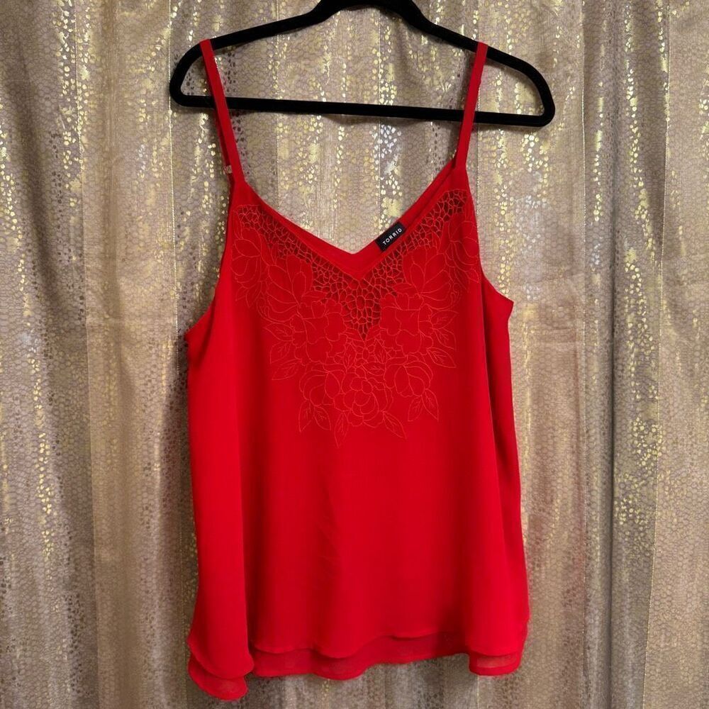 Torrid Bright Red Sophie Chiffon Embroidered Swing Cami Large 0